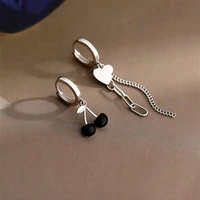 modoma vintage cherry tassel asymmetric design clip on earrings for women 2022 korean fashion chain silver 925 earings jewelry