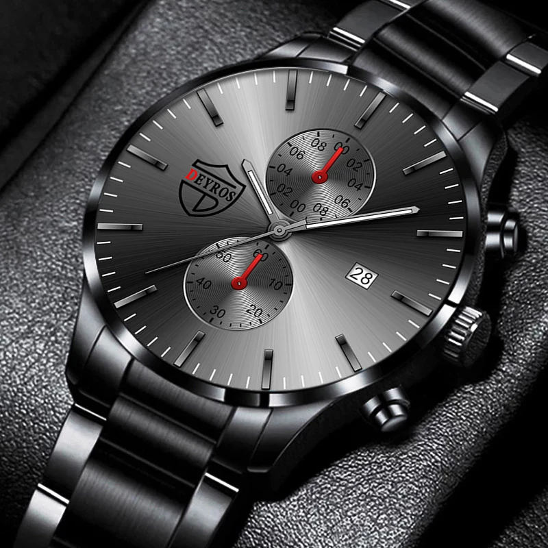 

Luxury Fashion Mens Watches for Men Stainless Steel Quartz Wrist Watch Calendar Luminous Clock Man Business Casual Leather Watch
