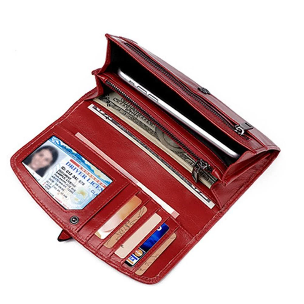 new leather wallet women rfid long zipper retro women wallet large capacity fashion female bag free global shipping