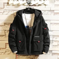 functional jacket mens springautumn loose hooded workwear jacket large size japanese fashion multi pocket coat korean clothes