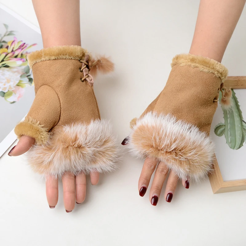 

Модные перчатки из искусственного кроличьего меха для женщин и девушек, новинка осень-зима, теплые варежки без пальцев, мягкие удобные эластичные перчатки, новинка