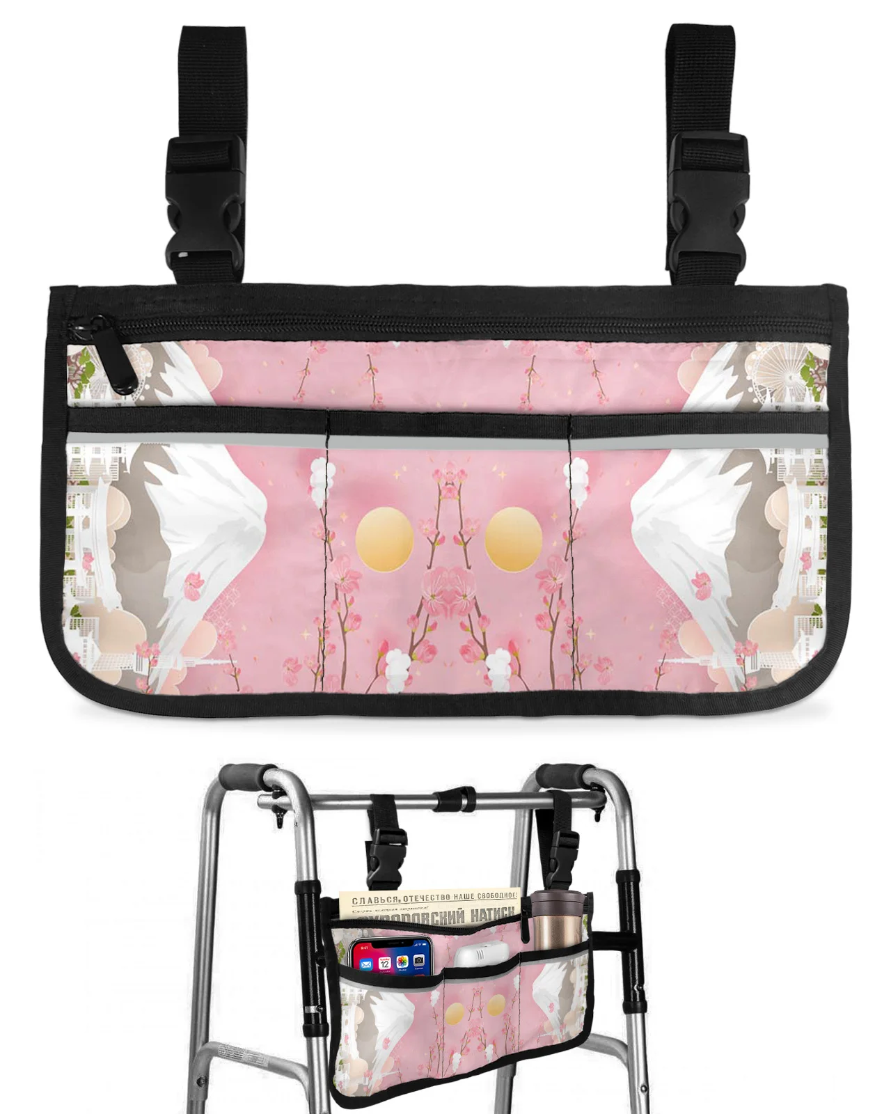 Mountain Peach Blossom Sun Wheelchair Armrest Side Storage M