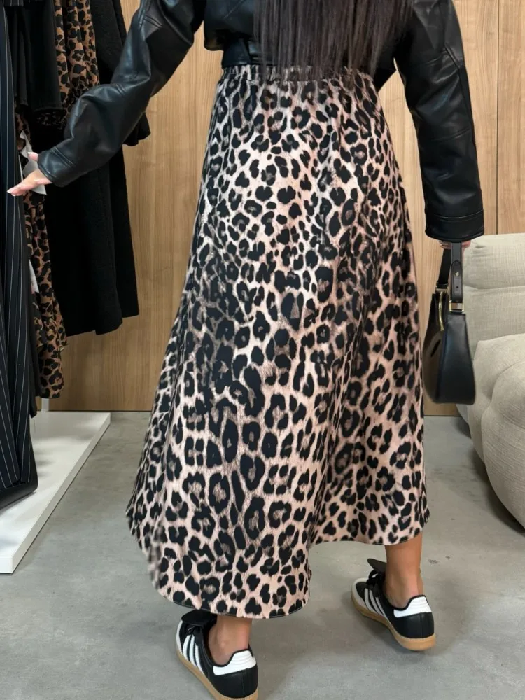 Осенние сексуальные макси-юбки с леопардовым принтом женские юбки
