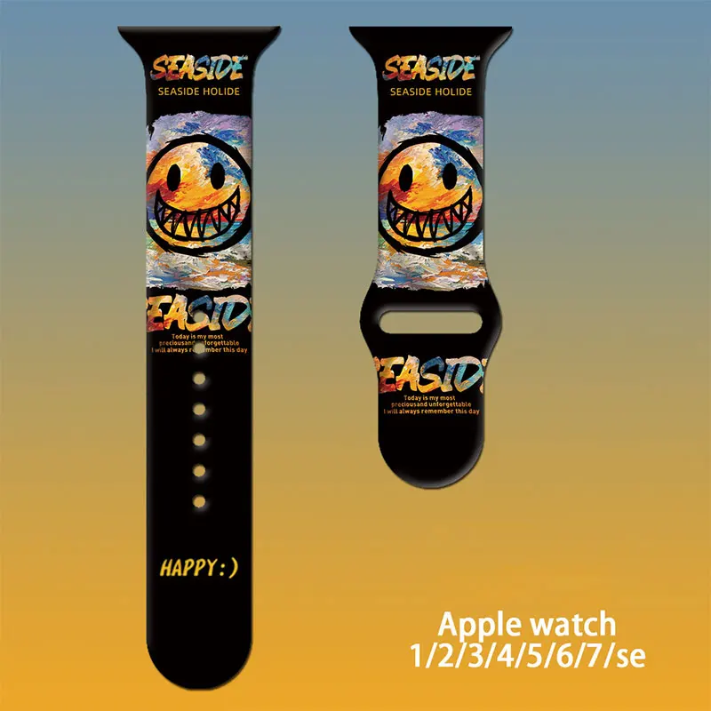 

Силиконовый ремешок с принтом для Apple Watch series 7 45 мм 38 мм 42 мм iWatch 6 5 4 3 SE, браслет для Apple Watch band 44 мм 40 мм