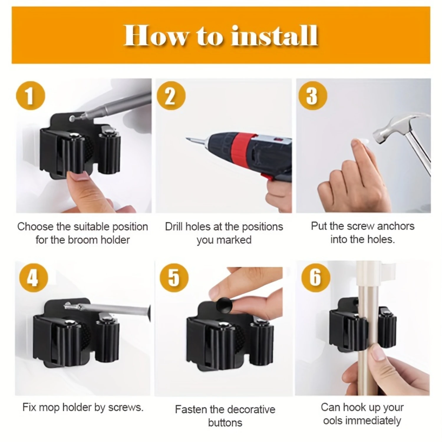 4 шт. держатель для швабры крючок зажим настенный и метлы подвесная стойка