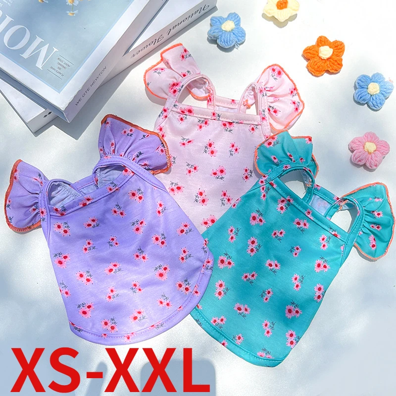 

Summer Cool Dog Clothes Printed Pattern Dress T-shirt Suspender Teddy Poodle French Bulldog Small and Medium-sized Dog Costume