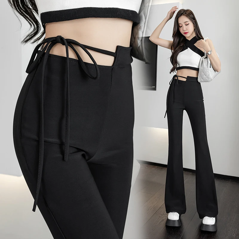 

2022 Spring New Fashion Black High Waist Flared Pants Elastic Slim Women Trousers For Work Wear