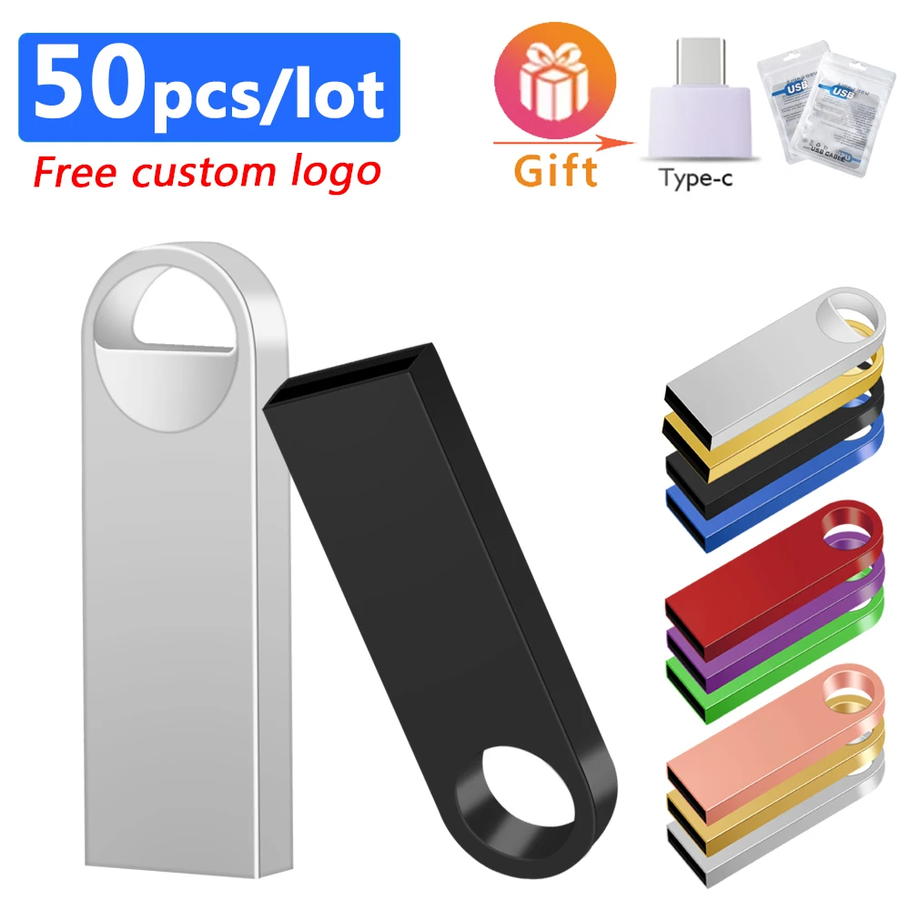 50pcs/lot high quality Usb Flash Drive 2.0 Free custom logo pen drive 128gb 64gb 32gb memoria stick usb key disk metal usb gifts