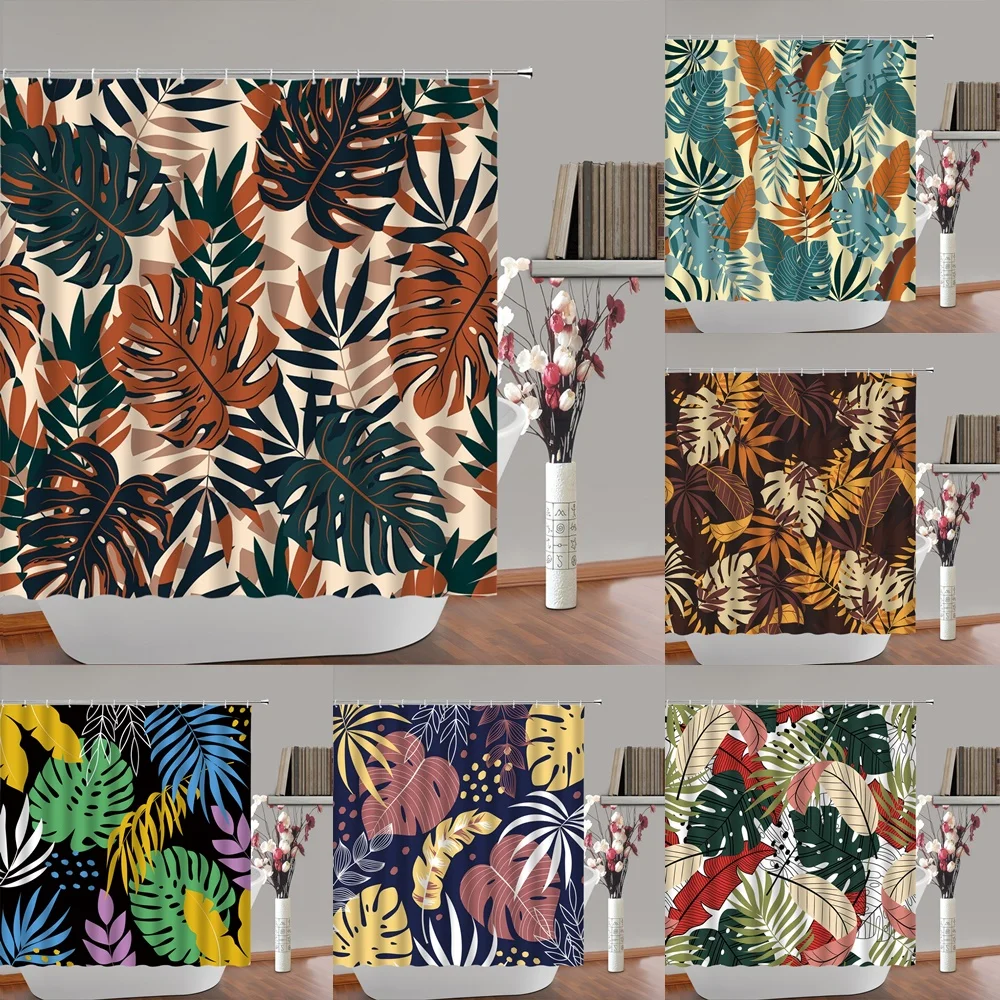 

Tropical Leaf Shower Curtain Abstract Boho Palms Monstera Leaves Summer Bathroom Curtains Bathtub Home Decor Waterproof Fabric