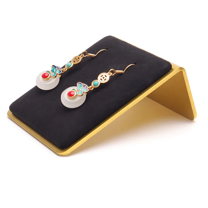 Gold Plated Jewelry Stand Microfiber Jewelry Props Earrings Display Holder Creative Beveled Jewelry Stand Jewelry Display Decora