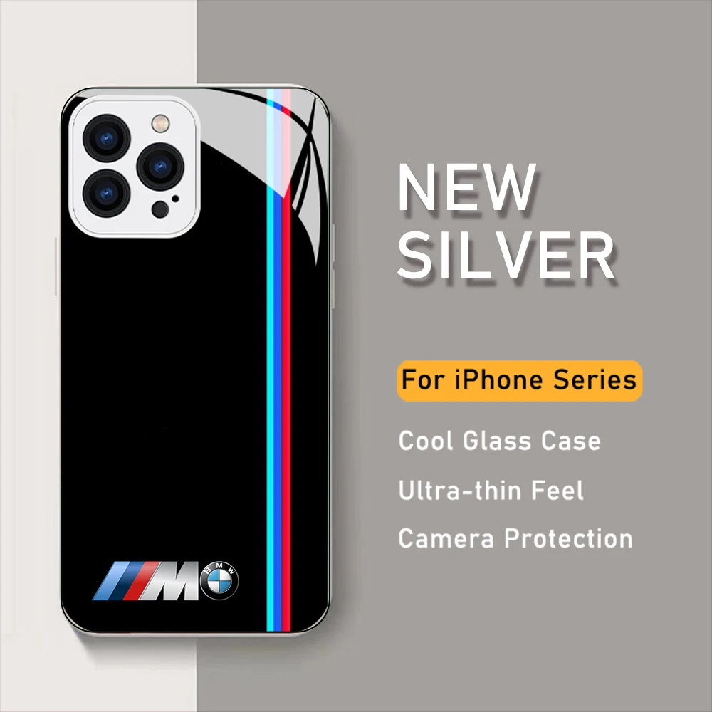 

Fashion Luxury Brand-BMW Metallic-Color Phone Case For iPhone 14 13 12 Mini 11 Pro Max X XS XR 7 8 SE 2020 Plus Glass Hard Cover