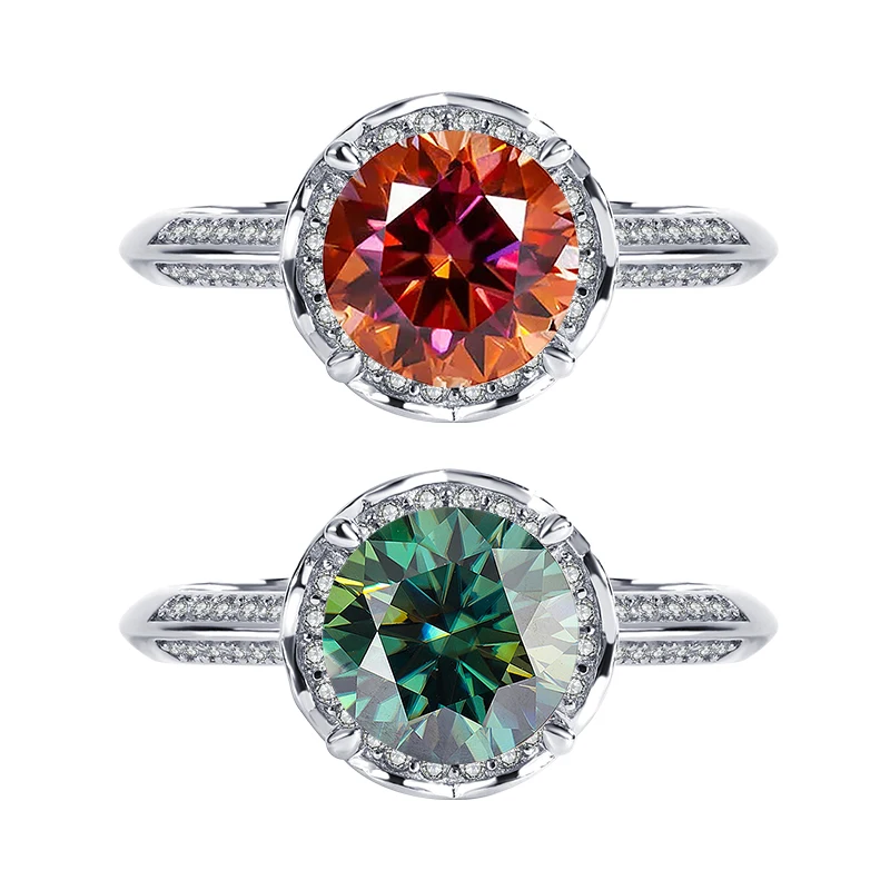 New Hot Silver Rose Fountain Color moissanite Ring Wholesale of Female Sterling Silver Platinum Diamond Imitation Diamond