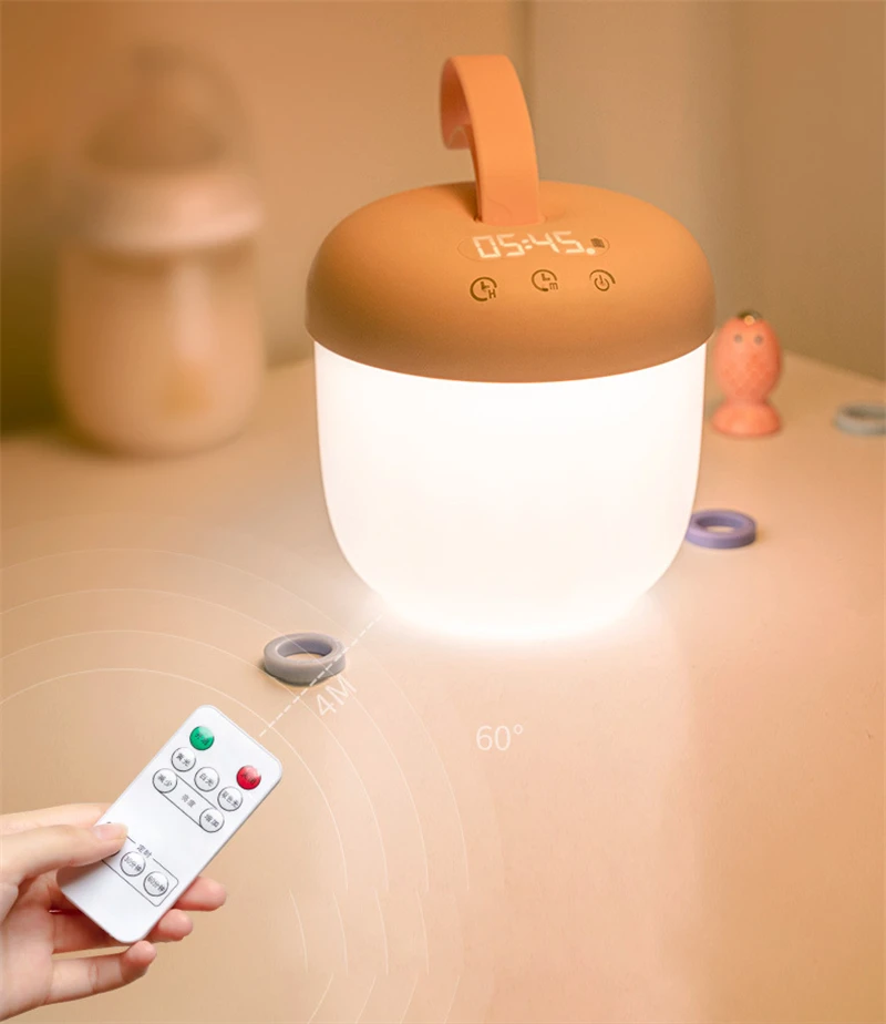 LED Night Light Touch Sensor USB Rechargeable Dimming Light Clock For Mom Children Baby Kids Bedside Bedroom Lamp