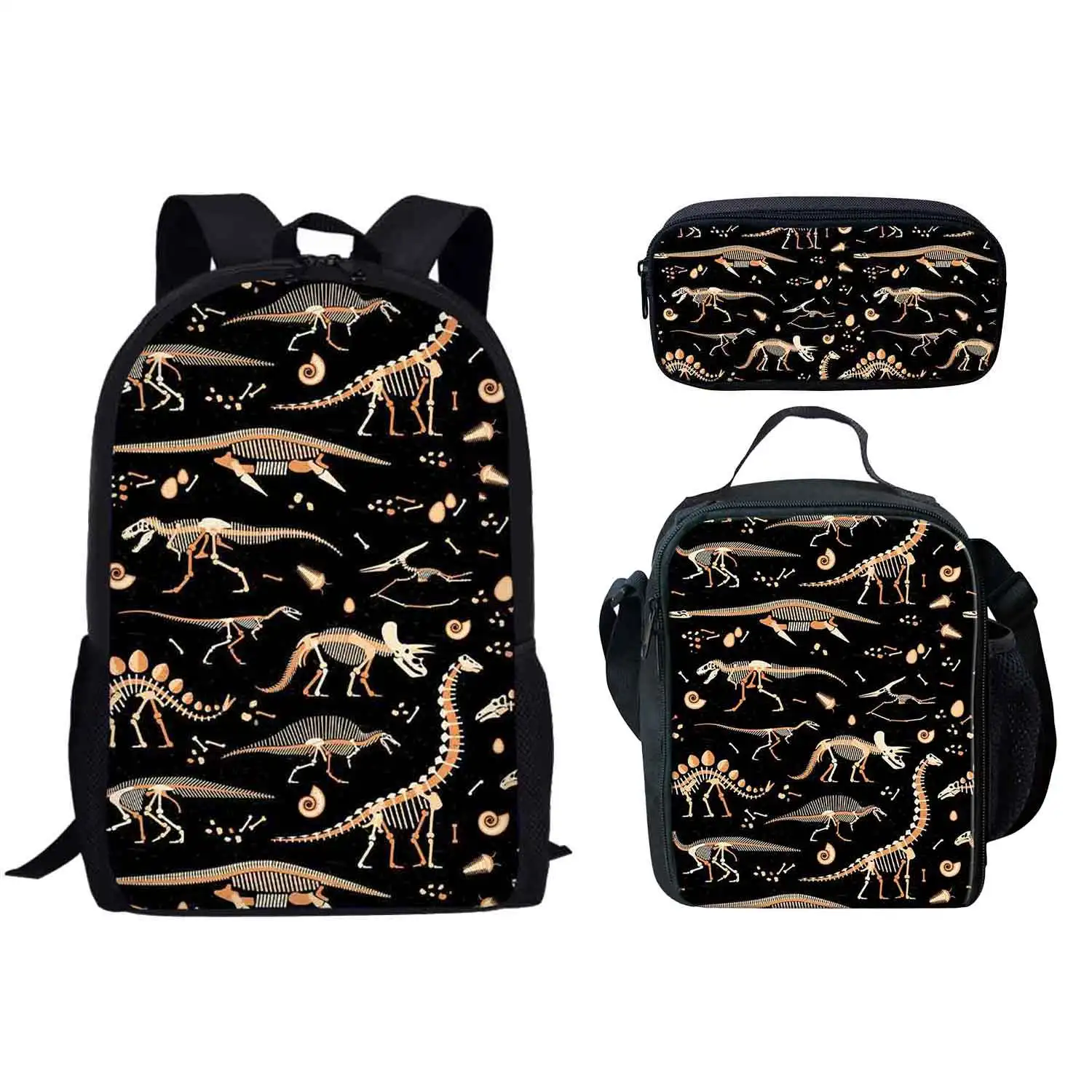 Cartoon Dinosaur Print Backpack Pencil & Lunch Bag Set Portable Travel Children's Knapsack Durable Large Capacity School Bags