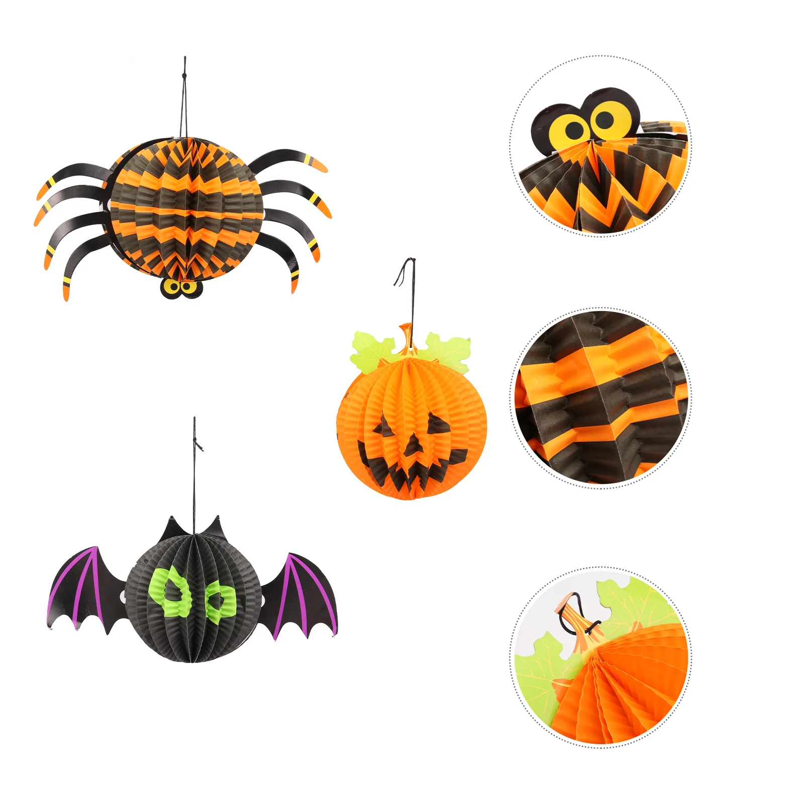 

3PCS Spooky Creative Paper Three-Dimensional Bat Lantern Spider Lantern Pumpkin Lantern for Bars Party Decoration