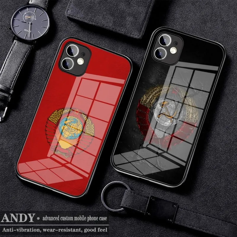 

Vintage USSR CCCP Capa Phone Case Glass for IPhone 11 12 13 14 Pro XR XS MAX 8 X 7 14 Plus SE 13 Pro Design Iphone Covers