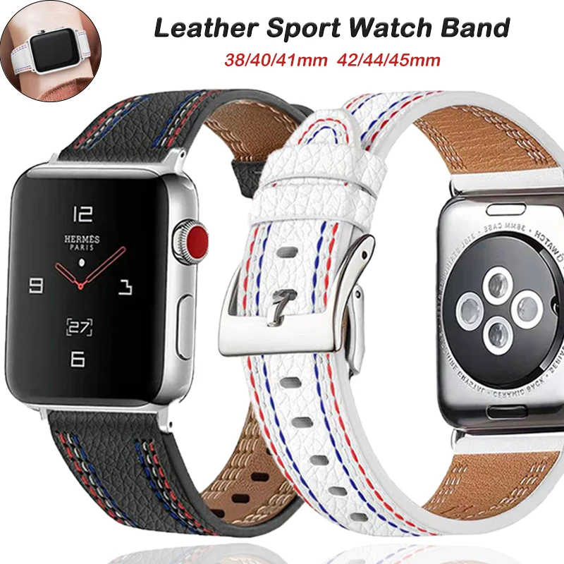 

Genuine Leather Strap For Apple Watch 7 41mm 45mm Band For iWatch 6 Series 5 4 3 2 38mm 40mm 42mm 44mm Newest Bracelet Wristband