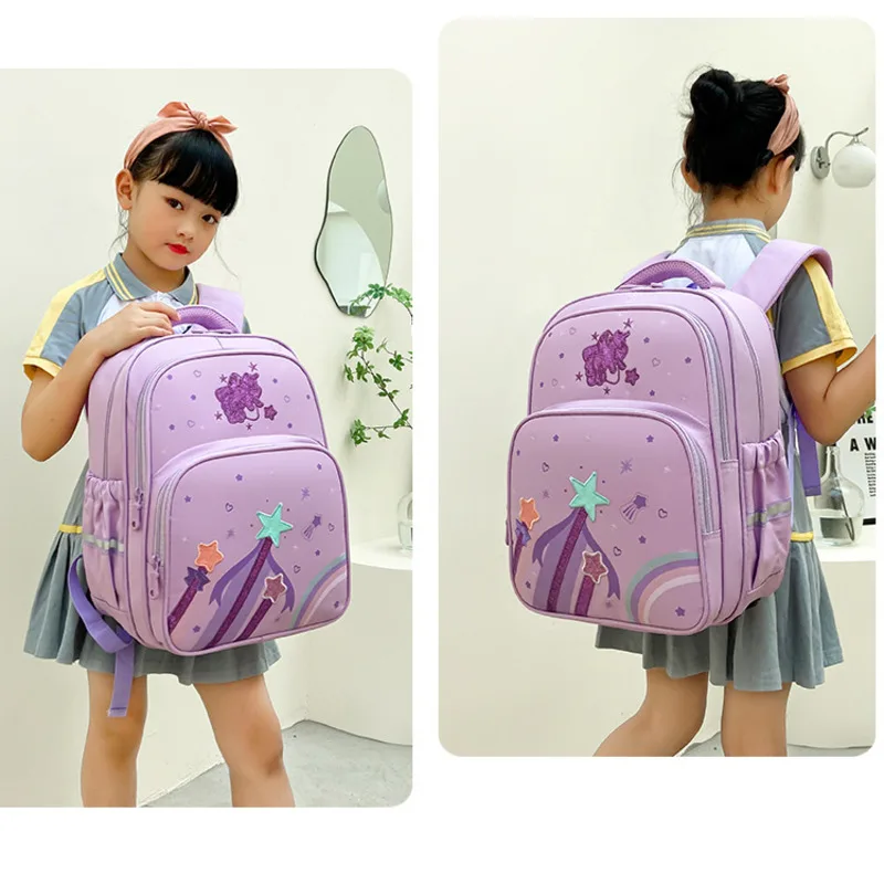 Embroidery Unicorn Girls Backpack Zipper Waterproof Kids Primary Schoolbag Large Capacity Cartoon Children Backpack