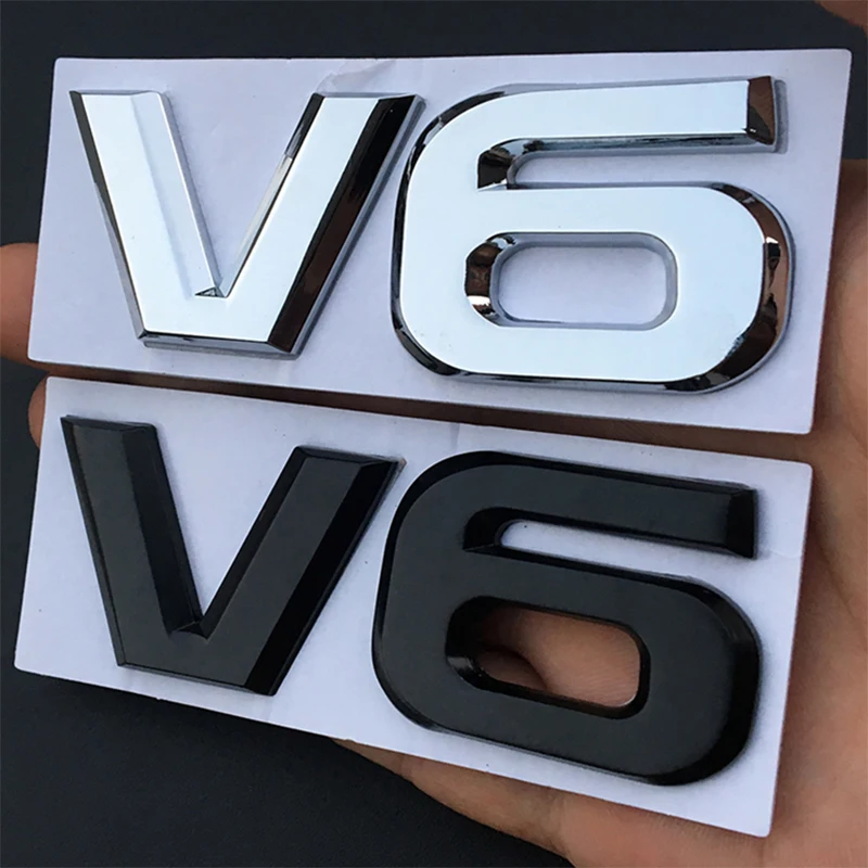 1PC Car 3D Metal V6 V8 Stickers Silver/Black Word Letter Auto Trunk Emblem Badge Decal Sticker Mouldings Accessories Styling |