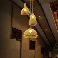 hotel lobby chandelier living room bamboo rattan lamp dining creative triple bar double staircase home decor art pendant light