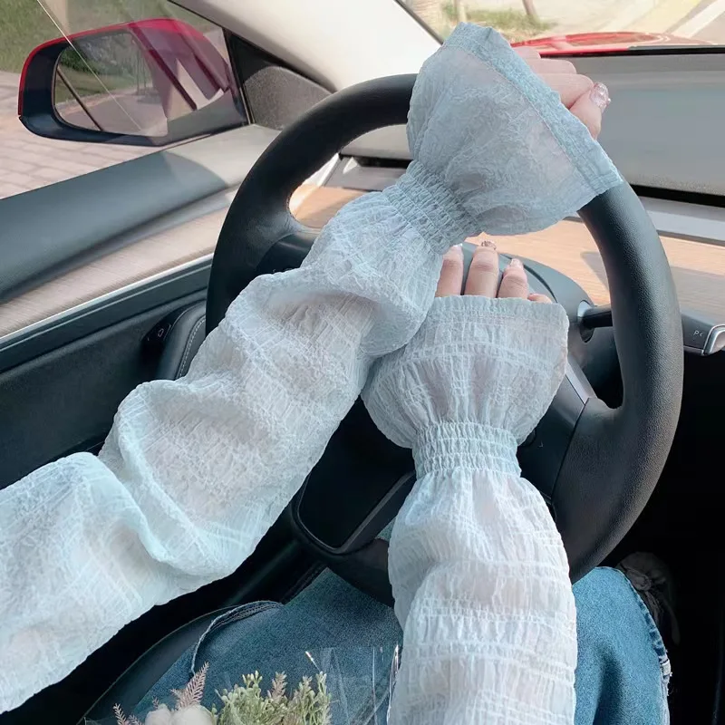 

1 Pair Female Arm Sleeve Long Fingerless Driving Gloves Elastic Lace Summer Mesh Tulle Covered Sunscreen Sleeves 2023