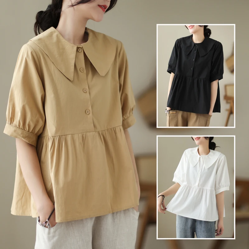 

Black Vintage Polo Shirt Women's Summer Loose Design Fashion Short Sleeve Shirt
