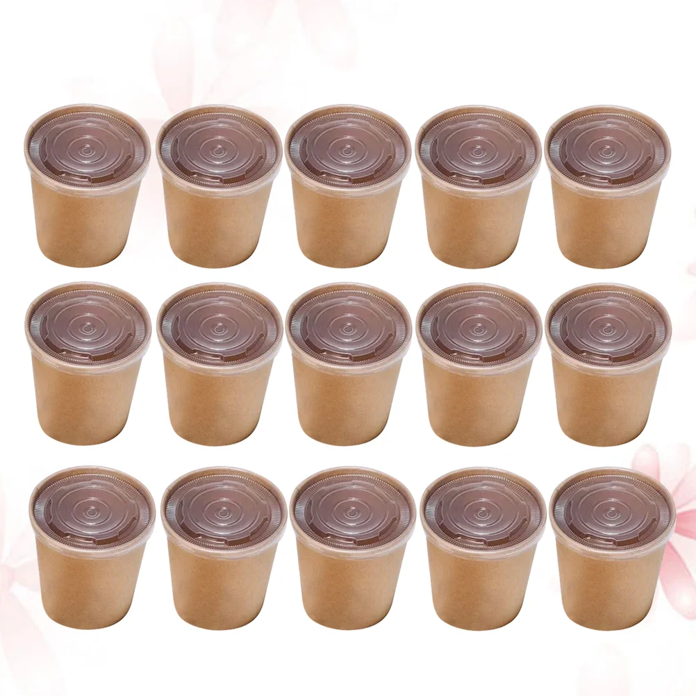 

50 Pcs Containers Food Kraft Paper Soup Cup Take-out Barrel Porridge Bucket Travel