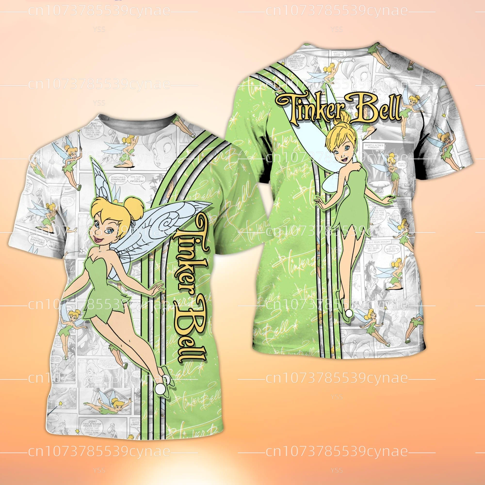 

Green Tinker Bell Cross Comic Book Patterns Disney Cartoon 3D Oversize T-Shirt Women's T-shirt