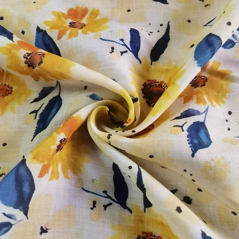 Женское длинное платье из натуральной рами с принтом подсолнуха 2024 50 см