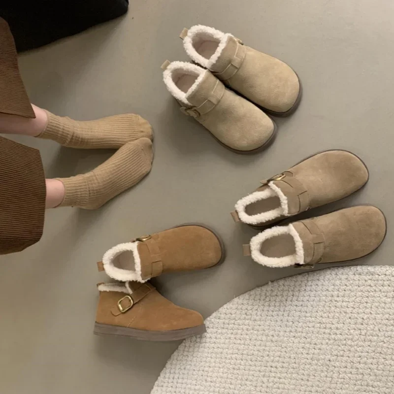 Брендовые дизайнерские зимние ботинки с лаконичным ремнем и пряжкой женские на