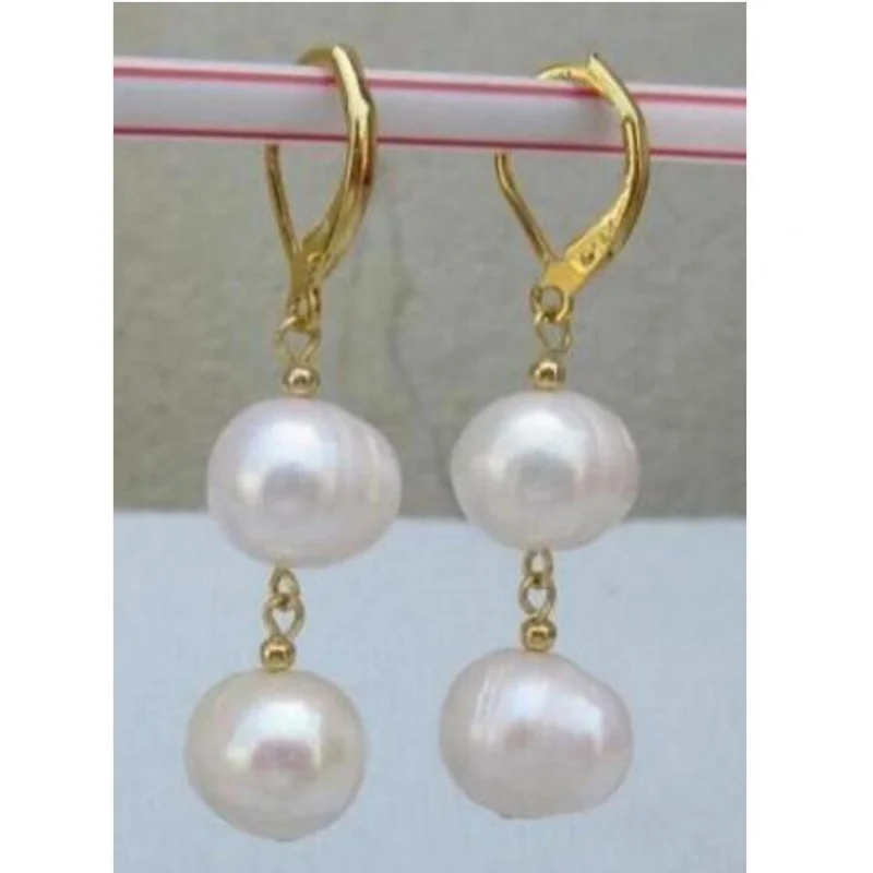 

NEW AAA11-10MM WHITE DANGLE PEARL EARRING 14K/20 YELLOW HOOK