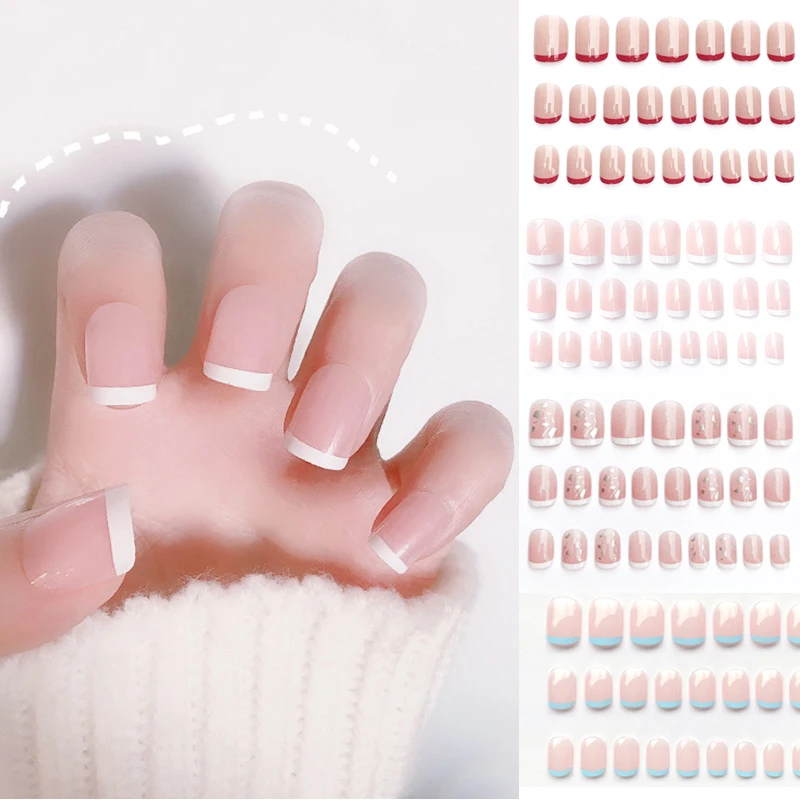 

24 шт., накладные ногти с полным покрытием для французского маникюра