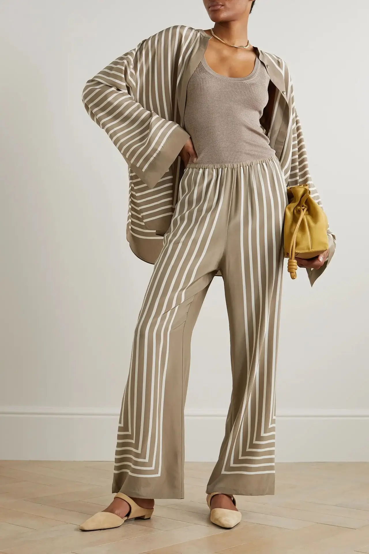 2023 New Women's Design Sense Geometric Stripes Pants Loose Elastic Waist Lady Long Trousers