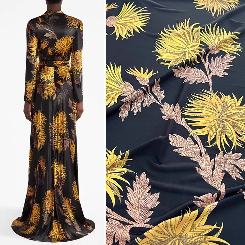 

Европейская и американская мода, желтая Цветочная принтованная эластичная ткань из молочного волокна для женщин, летнее платье, блузка, ручная работа, ткань «сделай сам» для шитья