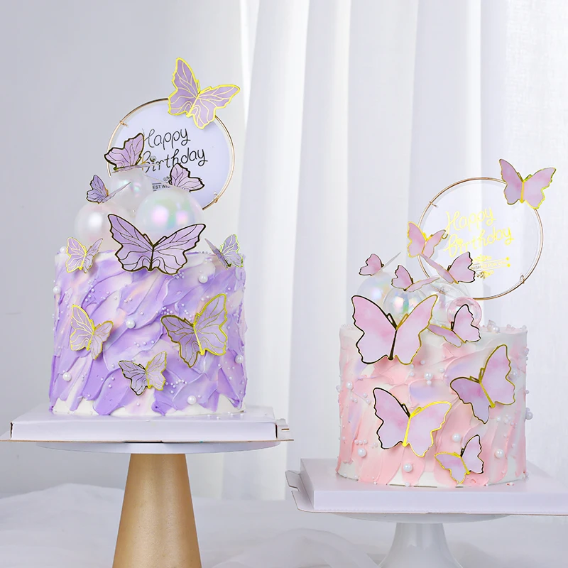 

Picks Beauty Butterfly Cake Decoration Happy Birthday Cake Topper Diy Butterfl for Wedding Birthday Party Girls Baby Shower