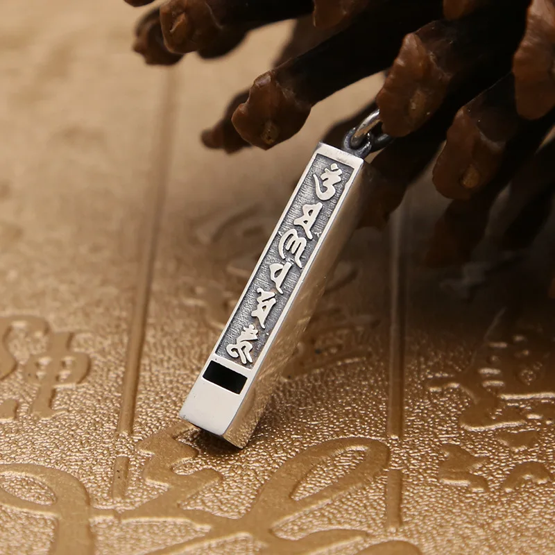 

S925 pure silver six words whistle Thai silver ancient men women necklace pendant celebrity process