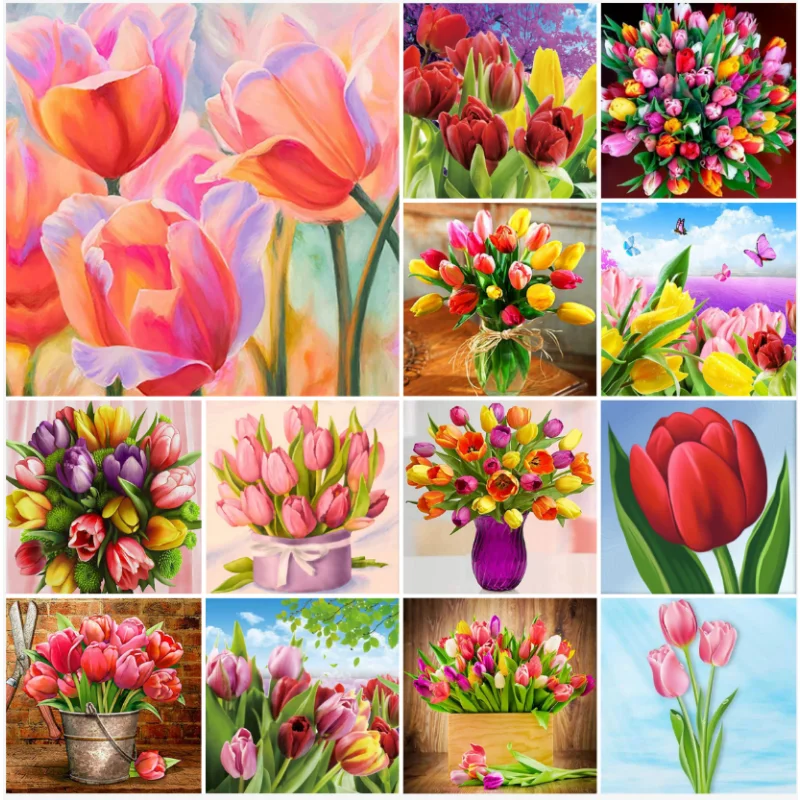 

5D Diy Diamond Painting Tulip Flowers Full Rhinestones Embroidery Mosaic Art Cross Stitch Kits Home Decor New Arrivals 2023