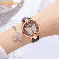 butterfly diamond dial design women quartz watches fashion casual ladies wristwatches simple woman leather clock montre femme