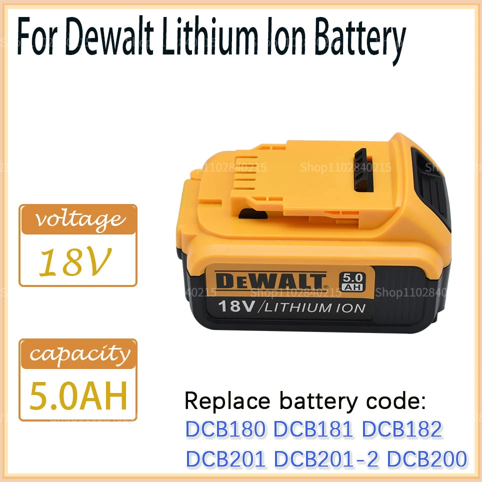 18V 5Ah 18650 Lithium Battery for DeWalt power Tools DCB184 DCB200 rechargeable electric tool set 20v 5000mah Battery