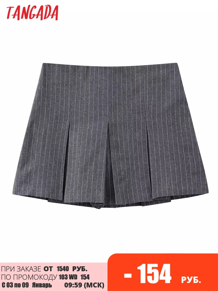 

Tangada 2022 Women Striped Skirt Shorts Zipper Pockets OL Shorts Pantalones 3H241