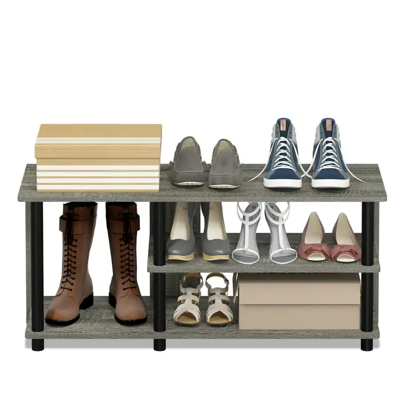 

Turn-N-Tube Compact Multi Storage Shoe Rack, Wood, Gray and Black