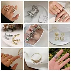 Модный набор колец, геометрическое металлическое Открытое кольцо неправильной геометрической формы, темпераментный простой Регулируемый набор колец для женщин, ювелирные изделия в подарок