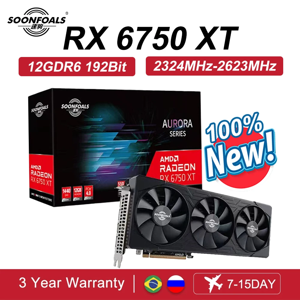 

Видеокарта SOONFOALS New AMD Radeon RX 6750 XT AUR 12G GDDR6 192 бит 7 нм RDNA2 8 + 8 контактов 3DP + 1HDMI GPU RX 6750XT