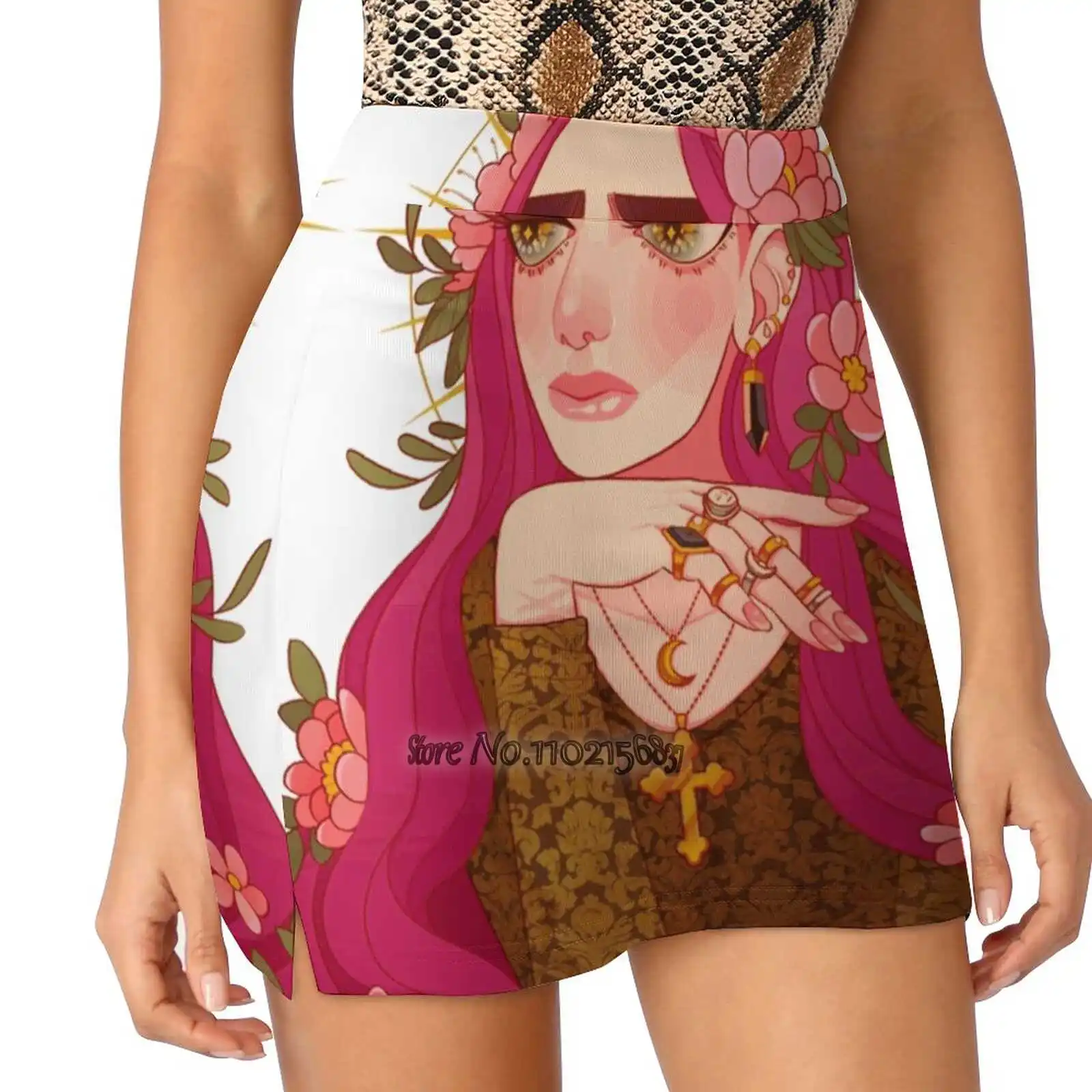 

Saint S-4Xl Tennis Skirts Golf Fitness Athletic Shorts Skirt With Phone Pocket Saint Flowers Floral Angel Ladies Short Skirt