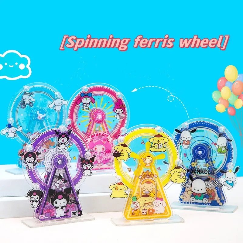 Kawaii Sanrio подставка на колесо обозрения HelloKitty Kuromi Melody Pachacco акриловое вращающееся колесо обозрения настольная декоративная подставка модель подарок