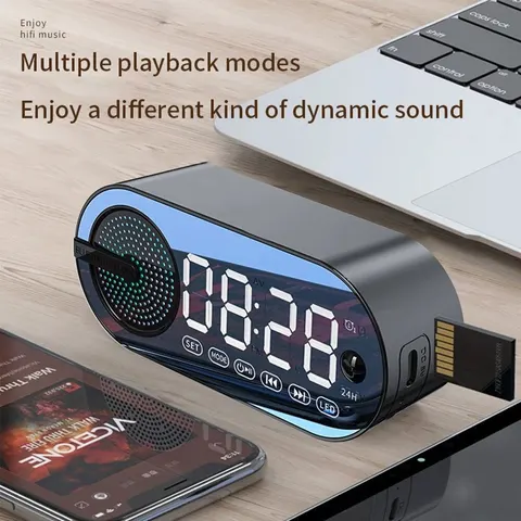 USB-зарядка, радио-будильник, RGB, портативный Bluetooth-динамик, FM-дисплей