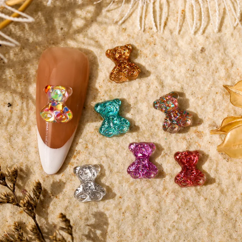 

50PCS Nail Art Jewelry Bear Color Sequin Silver Powder Colorful Transparent Crystal Animal Cartoon Small Mini Resin Nail Art