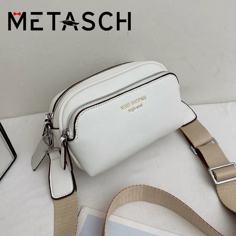 

METASCH Vintage Double Layer Quality PU Leather Crossbody Sling Bags For Women 2022 Small Shoulder Purses And Handbags Wide Belt