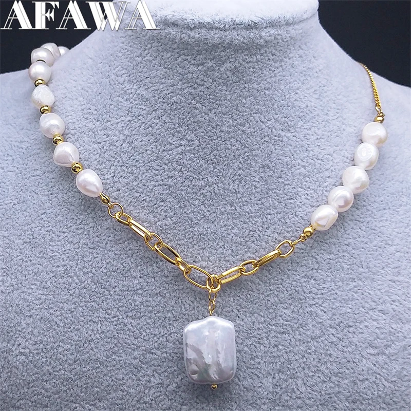 

Vintage Pearls Layer Link Chain Necklace Stainless Steel Gold Color Necklaces Women Aesthetic Jewelry colar feminino NSG161S01