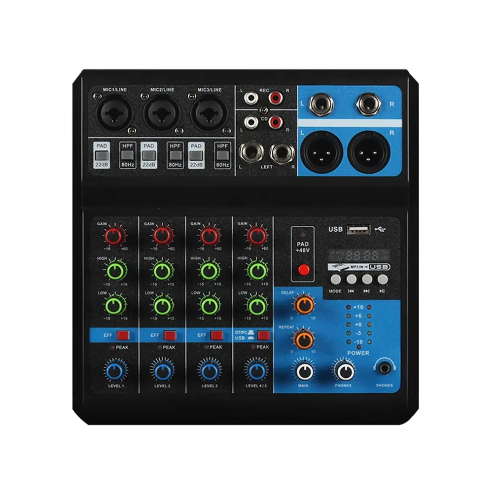 

5-channel Professional Mixer Computer Stage Recording USB Sound Card High Low Tone Bluetooth DJ Model Number Certification
